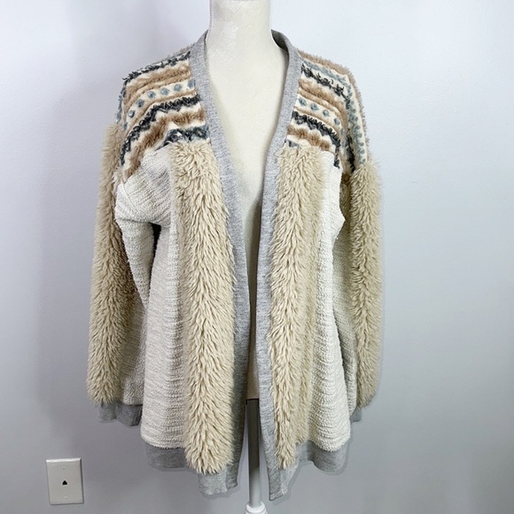 Anthropologie Amadi Chaparral cardigan mixed media knit Sherpa size Large - Picture 3 of 10